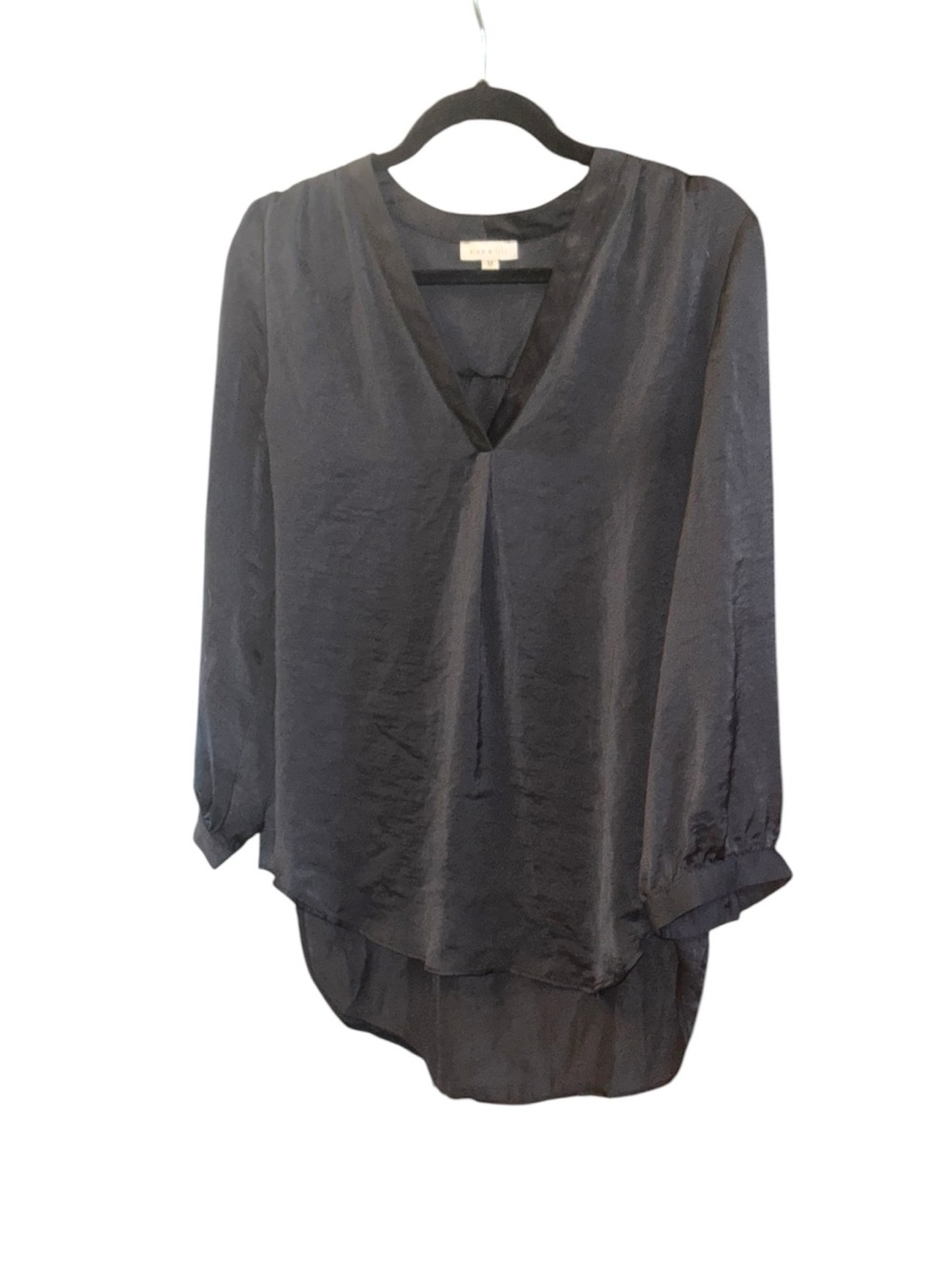 Women's Long-Sleeve V-Neck Satin Blouse - Black